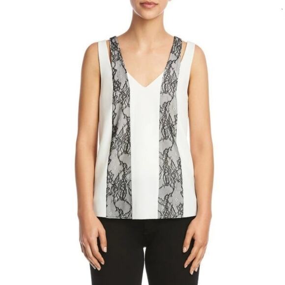 Bailey 44 Blouse Top 10 Ivory Silk Black Lace Modern Career Neutral Minimal NEW - Picture 11 of 11